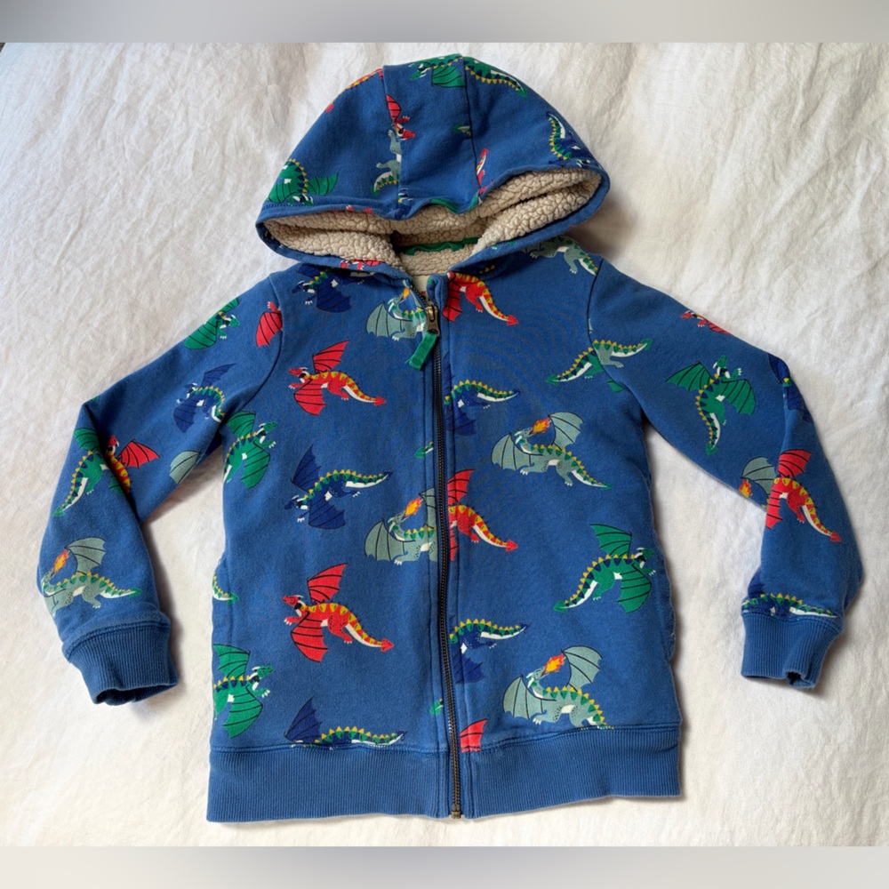 Mini Boden Sherpa Lined Hoodie with Dragon Print 8/9y
